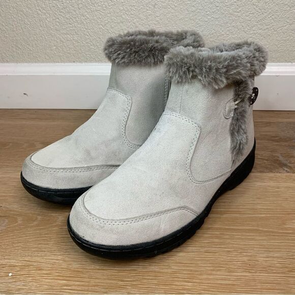 Khombu Iris Plush Faux Fur Gray Suede Winter Ankle Boots - Picture 1 of 13